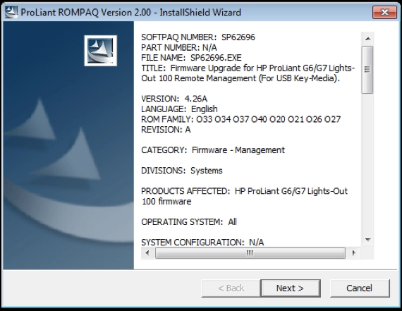 установщик ProLiant ROMPAQ ProLiant ROMPAQ Version 2.00