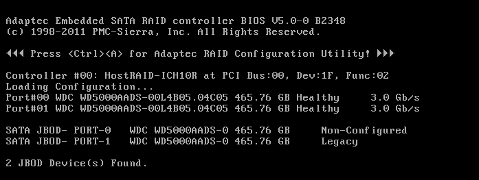 Заходим в BIOS RAID контроллера