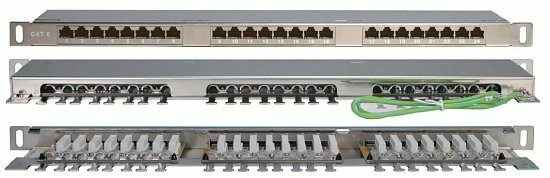 Патч-панель 19" Кат.6 Hyperline PPHD-19-24-8P8C-C6-SH-110D 0.5U 24 порта