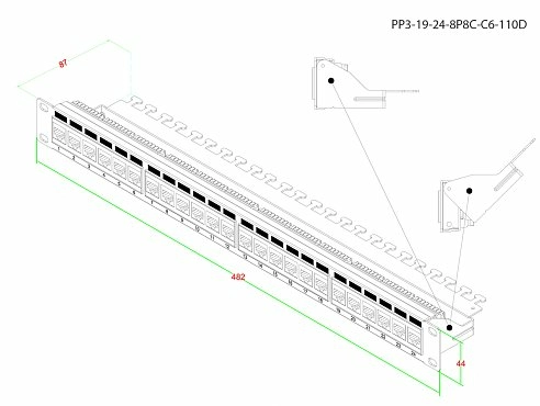Патч-панель 19" Кат.6 Hyperline PP3-19-24-8P8C-C6-110D 1U 24 порта