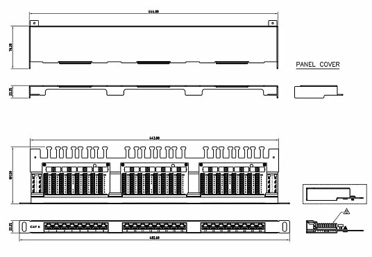 Патч-панель 19" Кат.6 Hyperline PPHD-19-24-8P8C-C6-SH-110D 0.5U 24 порта