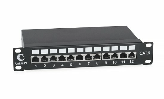 Патч-панель 10" Кат.6 Cabeus PL-12-Cat.6 10"-SH-Dual 1U 12 портов