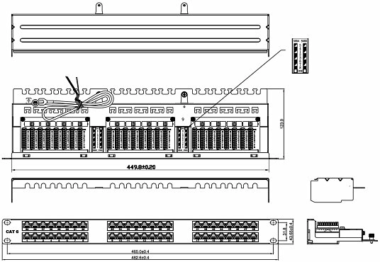 Патч-панель 19" Кат.6 Hyperline PPHD-19-48-8P8C-C6-SH-110D 1U 48 портов
