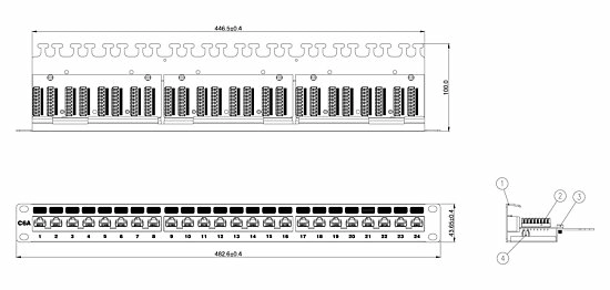 Патч-панель 19" Кат.6а Hyperline PP2-19-24-8P8C-C6A-110D 1U 24 порта
